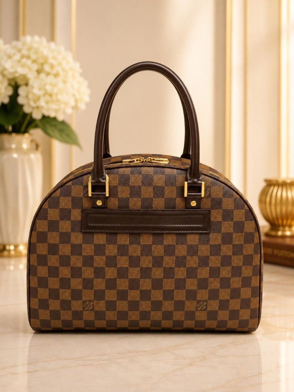 Authenitc Louis Vuitton Nolita Damier Ebene Satchel Handbag Brown